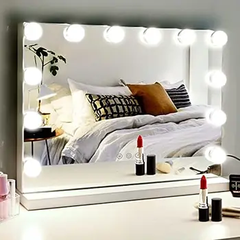 Туалетное зеркало для макияжа MIVONDA с Подсветкой, 3 Цветными светодиодными лампочками с регулируемой яркостью и 10-кратным увеличением, Настольное и монтируемое 2в1