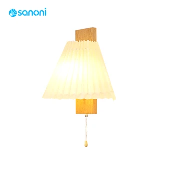 Скандинавская плиссированная настенная лампа для декора в японском стиле, Деревянная прикроватная тумбочка, художественная атмосфера, Спальня, Светодиодная настенная лампа для внутреннего освещения