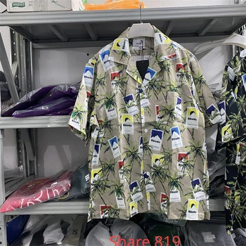 Короткая рубашка с рисунком Кокосовой пальмы в стиле Лунного света, Мужская Женская Высококачественная Гавайская Пляжная повседневная модная рубашка, топ