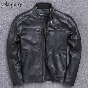 Мотоциклетная куртка из натуральной воловьей кожи, мужская одежда, толстые куртки из натуральной кожи, осень-зима, новинка в верхней мужской одежде, FCY