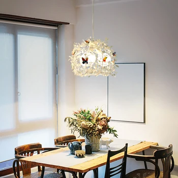 Подвесной светильник в Скандинавском стиле с бабочкой из ротанга, Креативная художественная лампа из кованого железа для столовой, Павильона, декора стола в спальне, Светодиодная Люстра