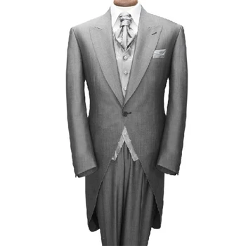 2021 Сшитый на заказ Серый Свадебный фрак Смокинг, Серые Свадебные костюмы на заказ Для мужчин, Классический Длинный Хвост Смокинга Жениха Фрак