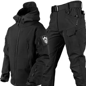 Тактический военный комплект куртки из акульей кожи, мужская теплая водонепроницаемая Ветрозащитная флисовая куртка, военный зимний костюм