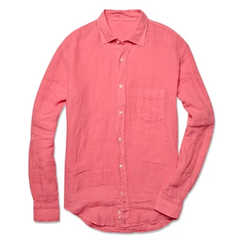 2021 Мужские льняные рубашки, Сшитые на заказ, Розовая Льняная рубашка, Сшитая на заказ, Прохладные летние мужские рубашки для мужчин, Рубашка обычного кроя с длинным рукавом