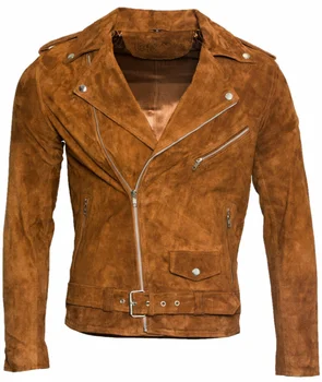 Мужская кожаная куртка Коричневого Цвета, Винтажная замшевая кожаная куртка, приталенное байкерское пальто из натуральной кожи, Модная верхняя одежда