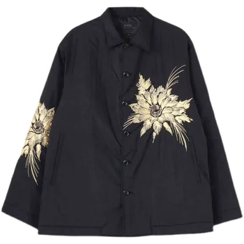 Йоджи Ямамото Весна И осень, одинаковый стиль для мужчин и женщин, Нейлоновая свободная куртка с вышивкой цветами и растениями в тонком стиле