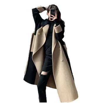 Двустороннее бархатное пальто, двубортное шерстяное пальто средней длины, осенне-зимнее модное повседневное шерстяное пальто F522