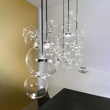 СВЕТОДИОДНЫЙ Постмодернистский Золотой Хромированный Черный Железный Стеклянный Подвесной светильник с пузырьками, Подвесной светильник Lampen для столовой
