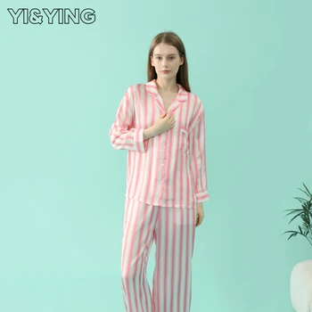 [YI & YING] 2023 Весенне-осенняя новая Женская пижама с длинными рукавами, Повседневная домашняя Женская одежда из искусственного шелка YA2C055