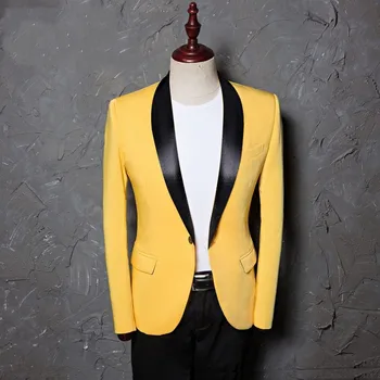 Новый мужской пиджак большого размера с классической шалью и лацканами, приталенный костюм, повседневный желтый блейзер, сценическая одежда для певцов