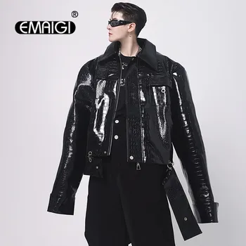 Кожаная куртка с рисунком крокодиловой кожи, мужская Уличная мода, короткое пальто из искусственной кожи, Мотоциклетная куртка, мужская одежда для рок-сцены