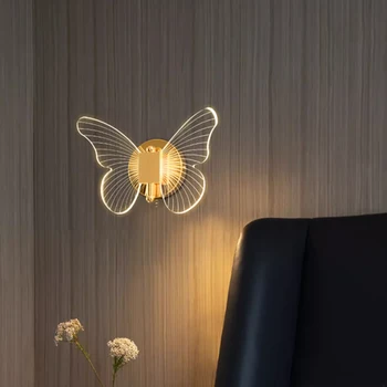 Настенный светильник для комнаты девочек, прикроватная лампа для спальни, коридор, современный и минималистичный креативный фон с бабочкой, настенный светильник для лестницы