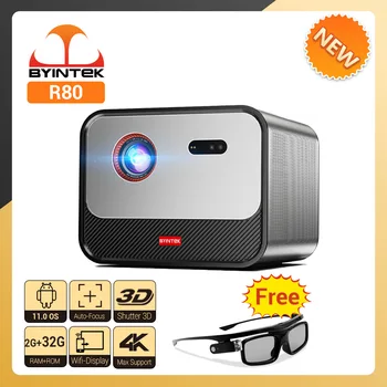 BYINTEK R80 Full HD 3D 4K 300inch Cinema AI Лазерный Автофокус Smart Android WiFi Портативный светодиодный DLP домашний обогреватель Видеопроектор